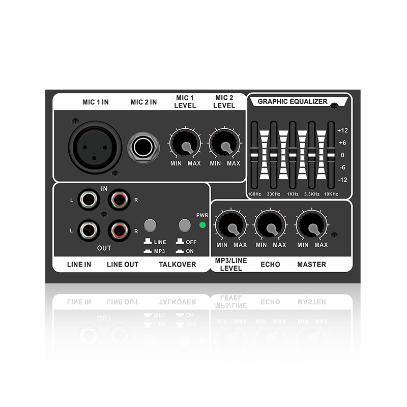 PL13-5EQ+AC: AB Sınıfı Amplifikatör için İki Mikrofon Kanalı ve Mikrofon Öncelikli Yatay Analog İşlevsel Modül